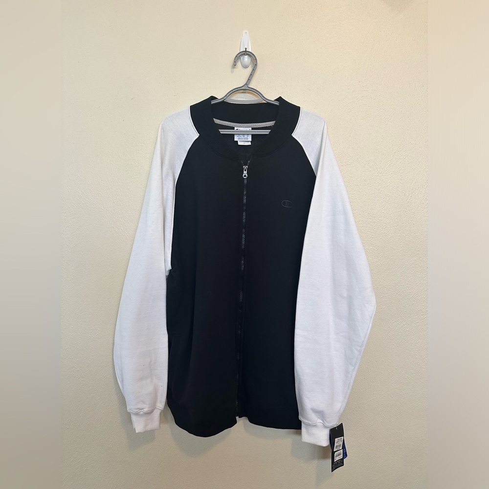 Champion Powerblend Fleece Full Zip Jacket Black and White Men’s Size 2XL